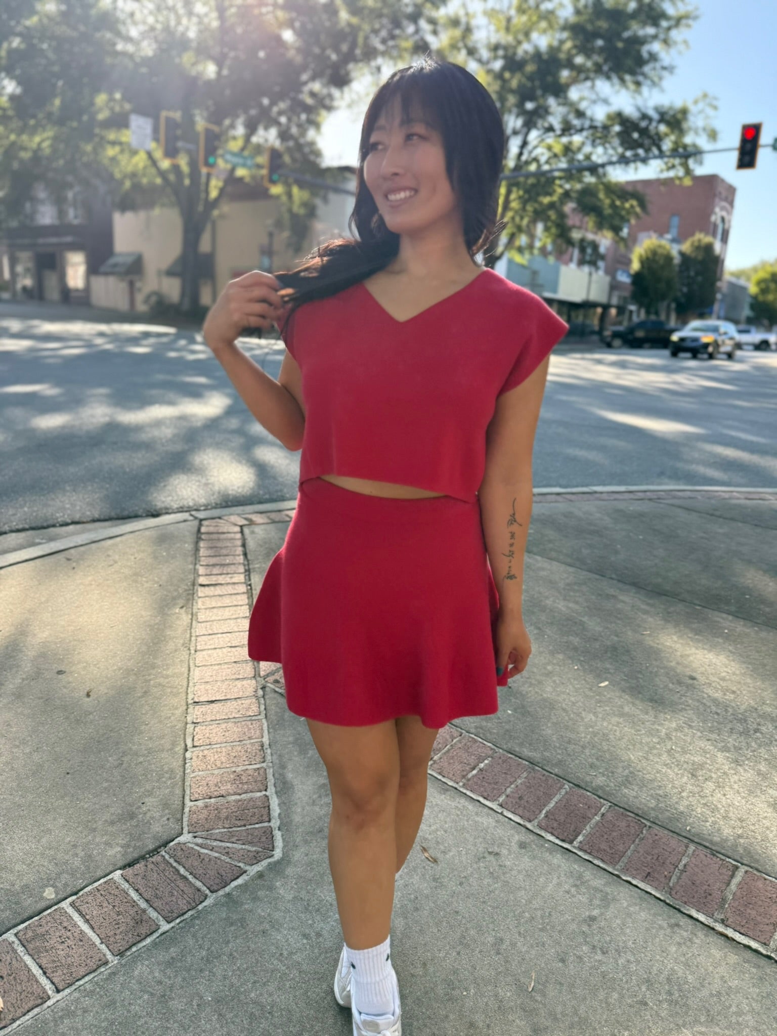 Chic Harmony Sweater Set - Red