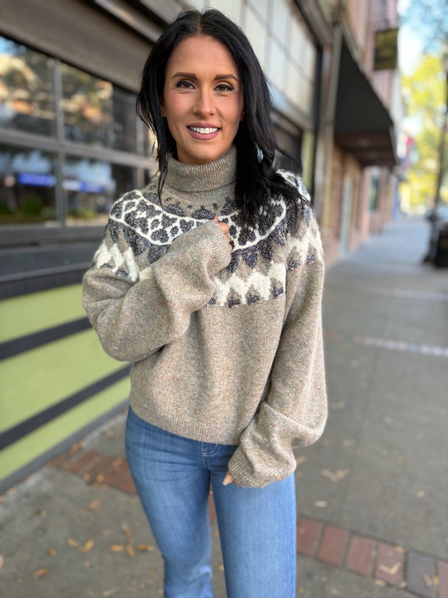 Brown Multi Fair Isle Turtleneck Sweater