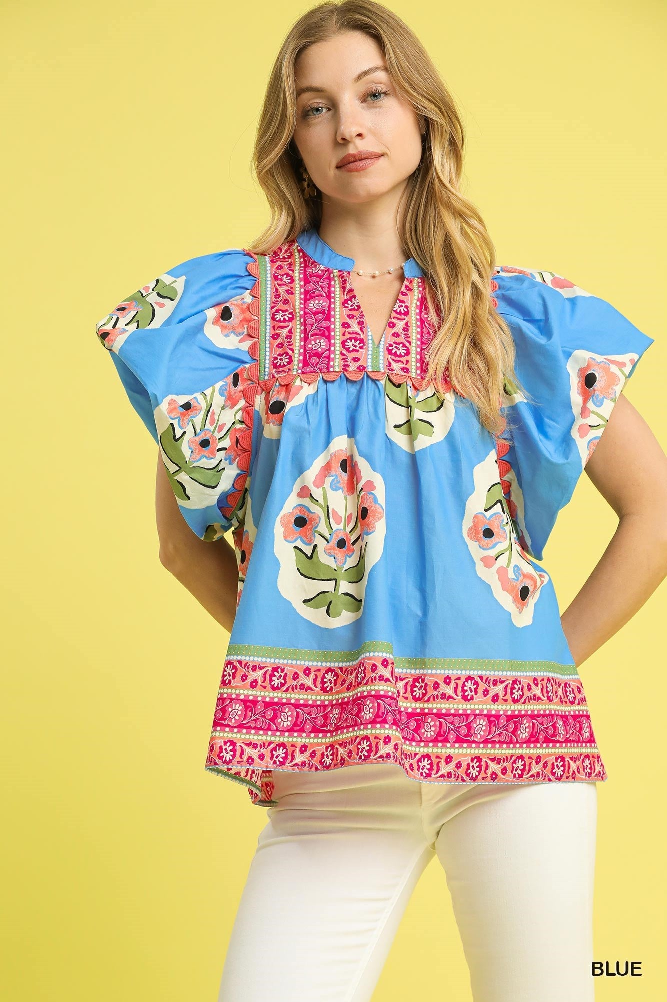 Blue Floral Border Embroidered Blouse