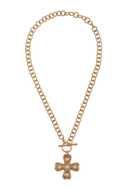 Regal Faith Pearl Cross Necklace