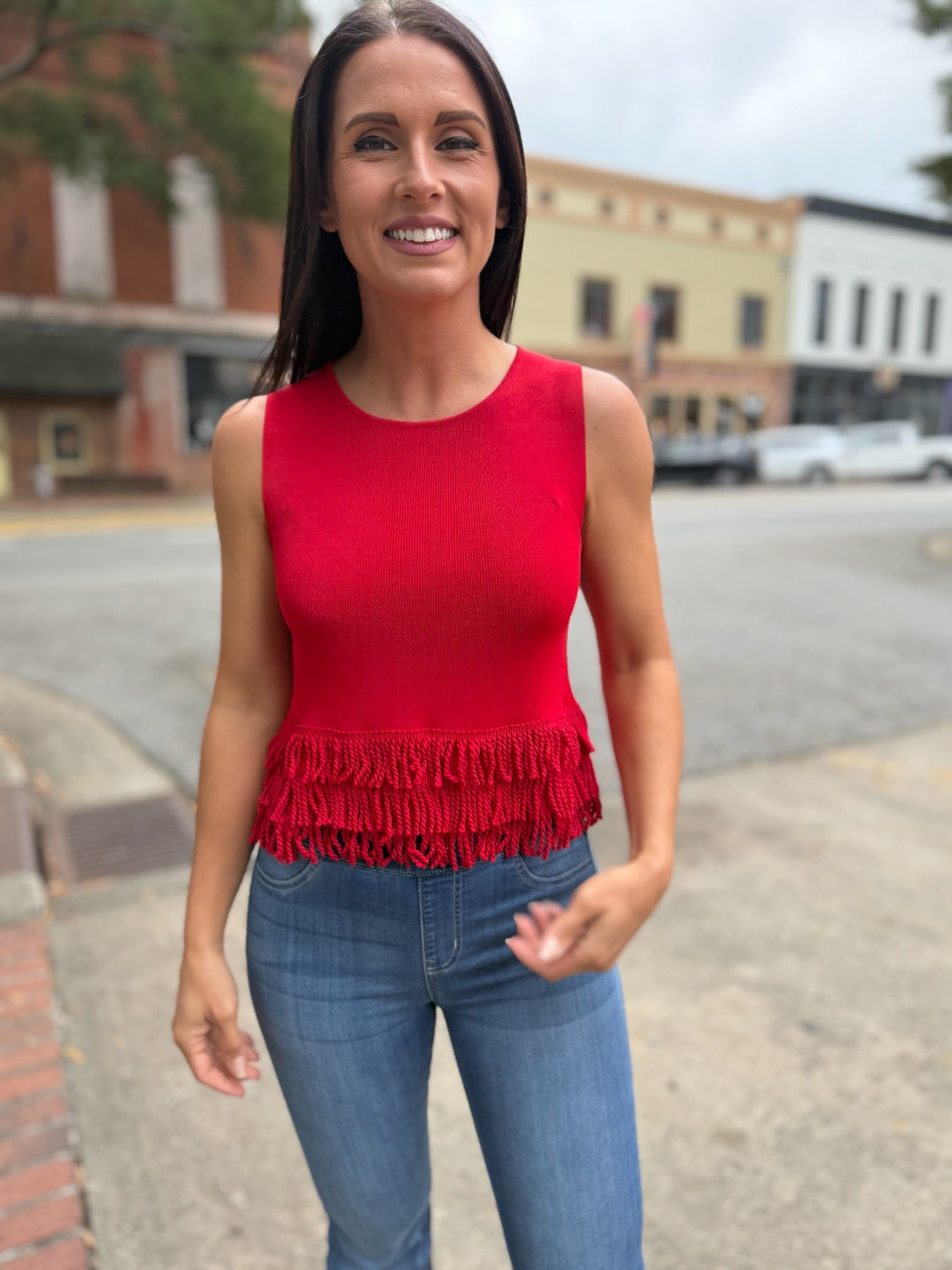Scarlet Fringe Knit Tank
