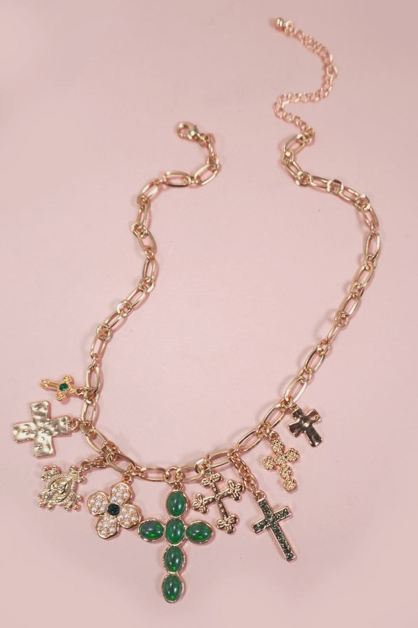 Charm Necklace-Multi Cross Charms Necklace