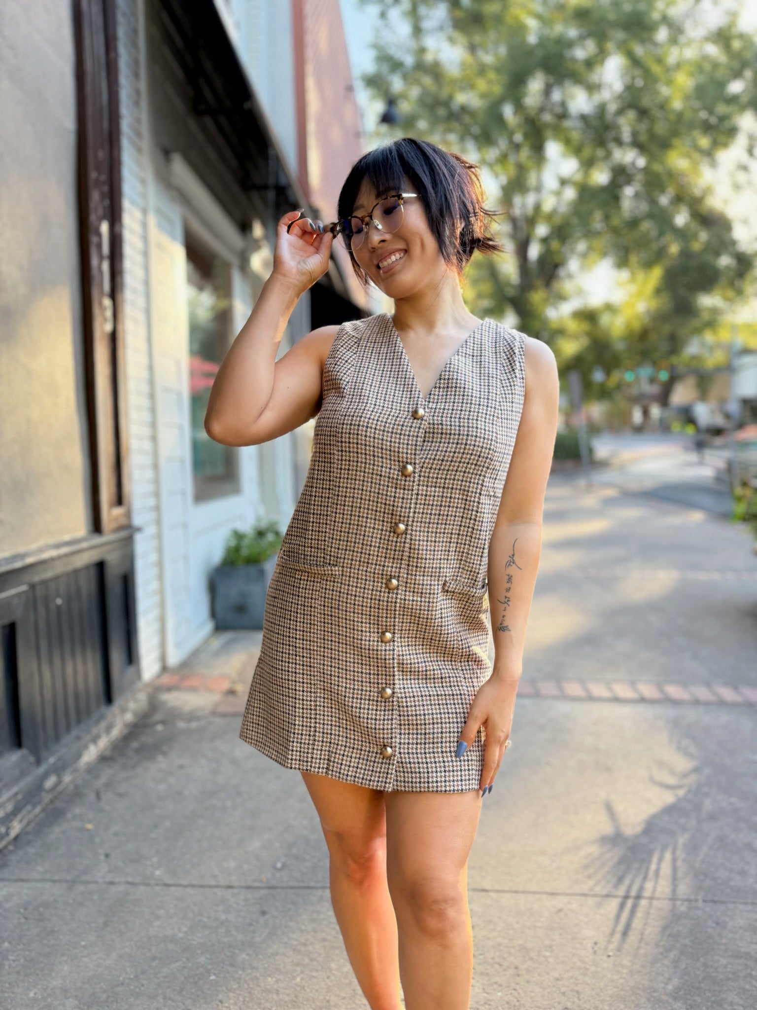 Golden Hour Houndstooth Dress