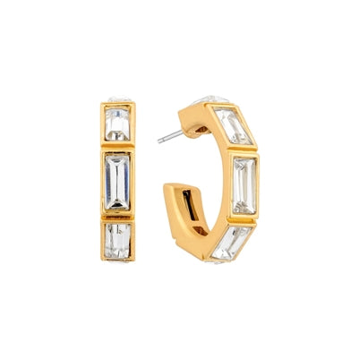 Gold Baguette Crystal Hoop Earring