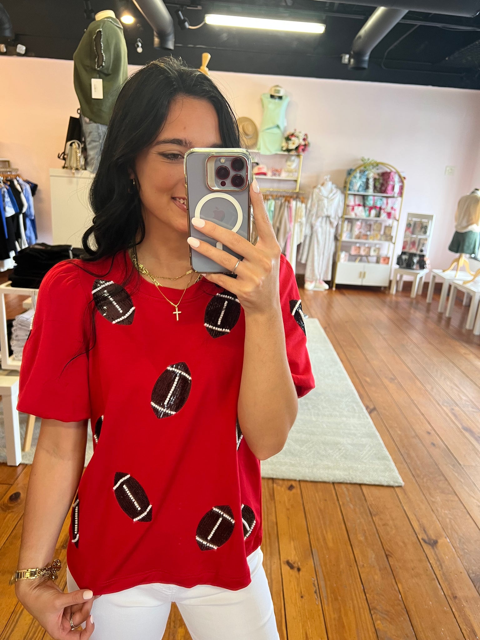 The Game Changer Tina Football Top in Red & Black
