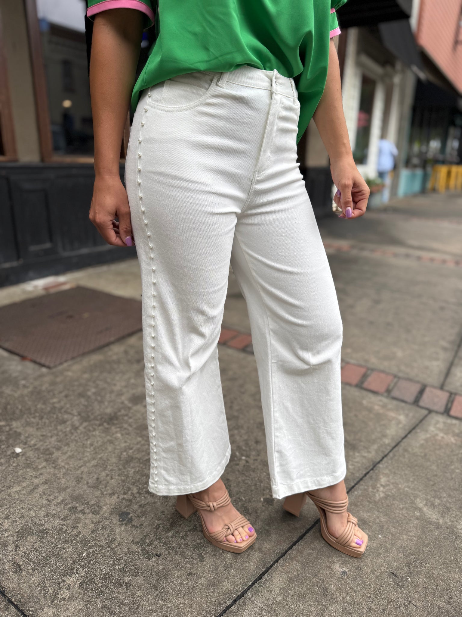 High Waisted Denim Wide Leg Pants