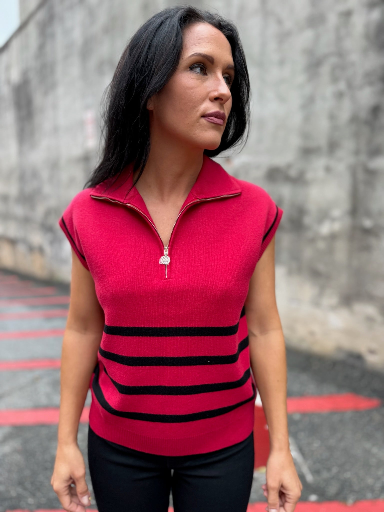 The Celia Bold Luxe Sweater in Red & Black