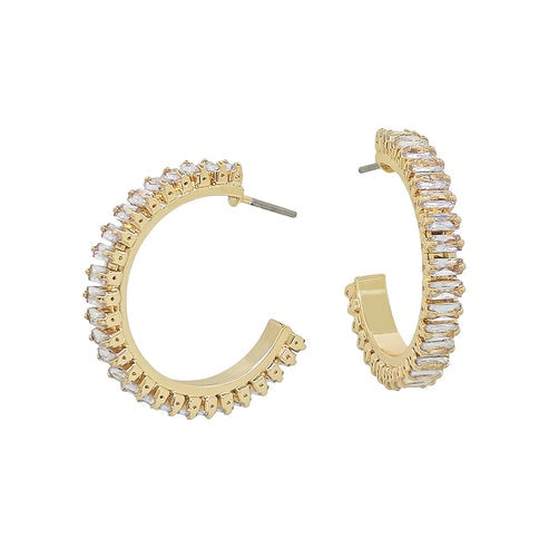 Golden Radiance Baguette Hoop Earrings