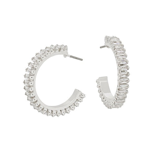 Radiance Baguette Silver Hoop Earrings