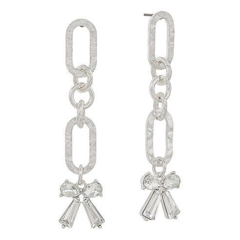 Sparkling Charm Silver Bow Drop Earrings