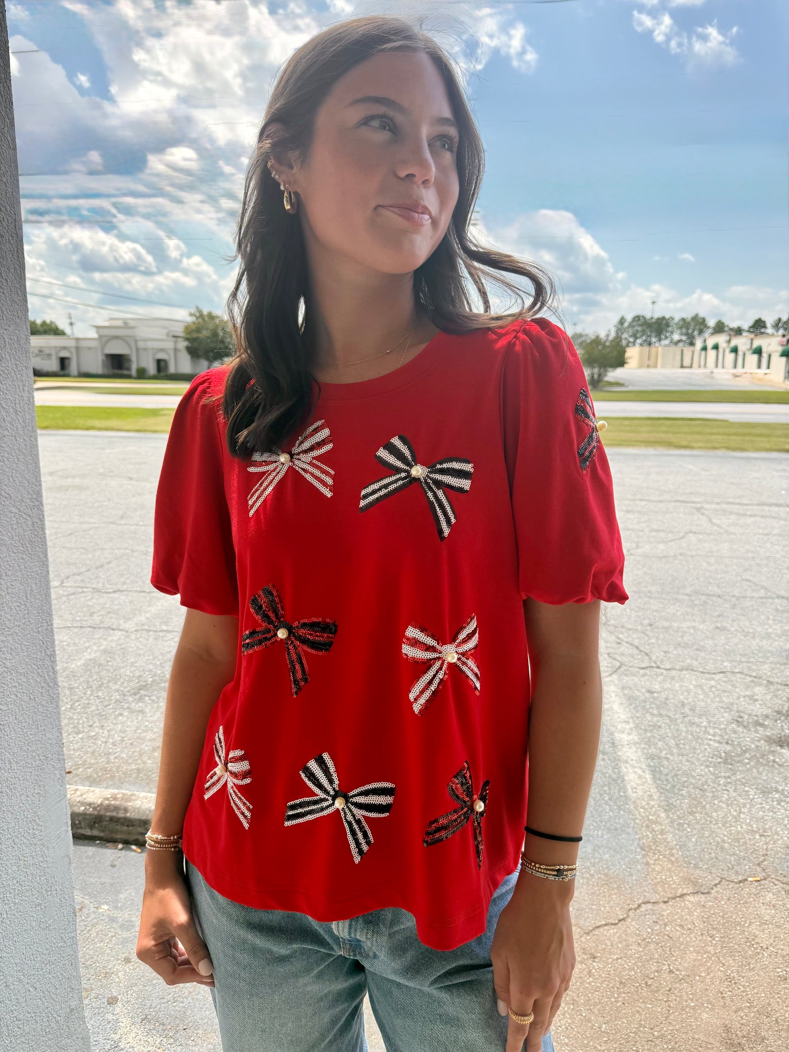 Tina Bows Top in Red & Black