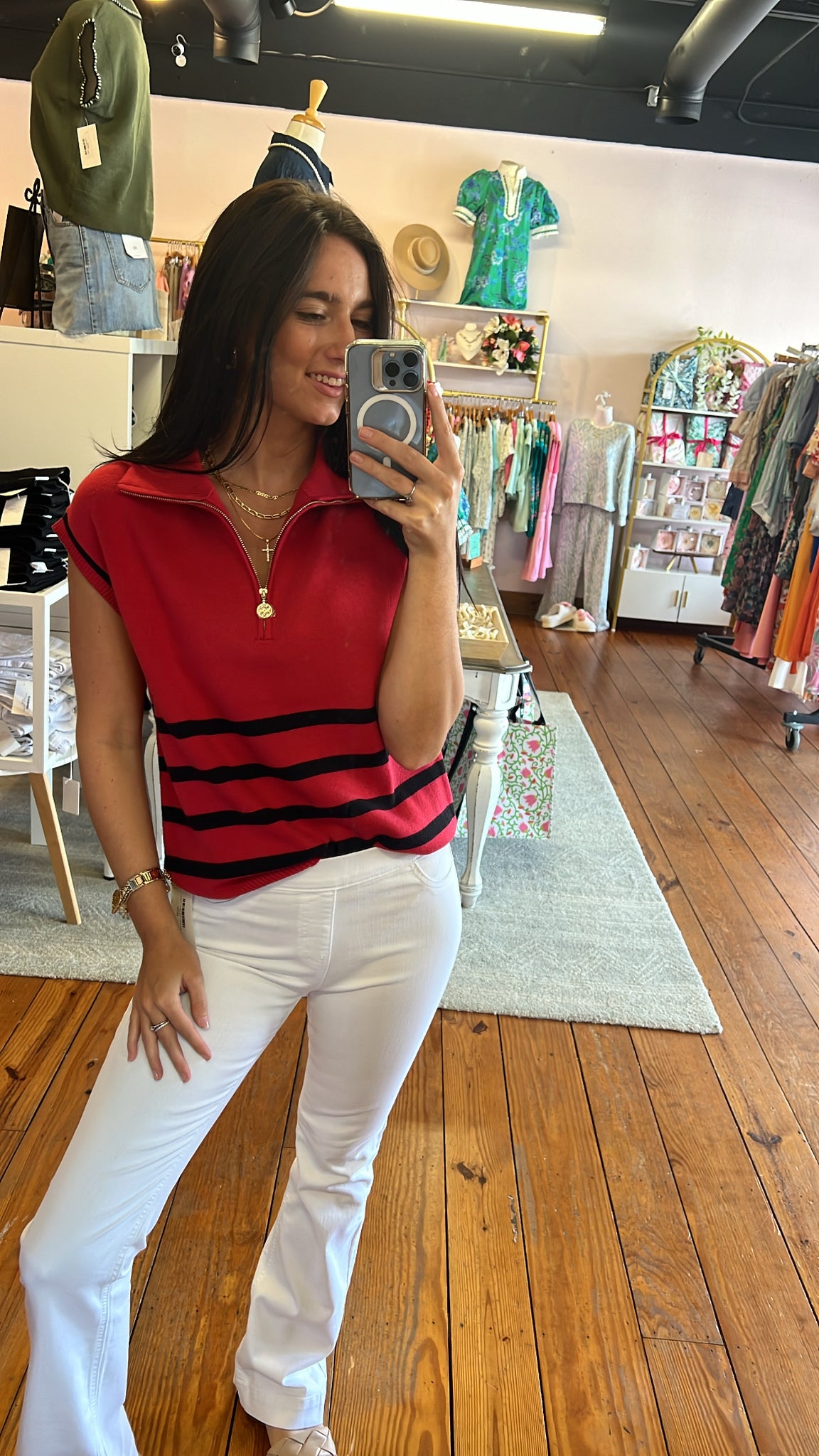The Celia Bold Luxe Sweater in Red & Black