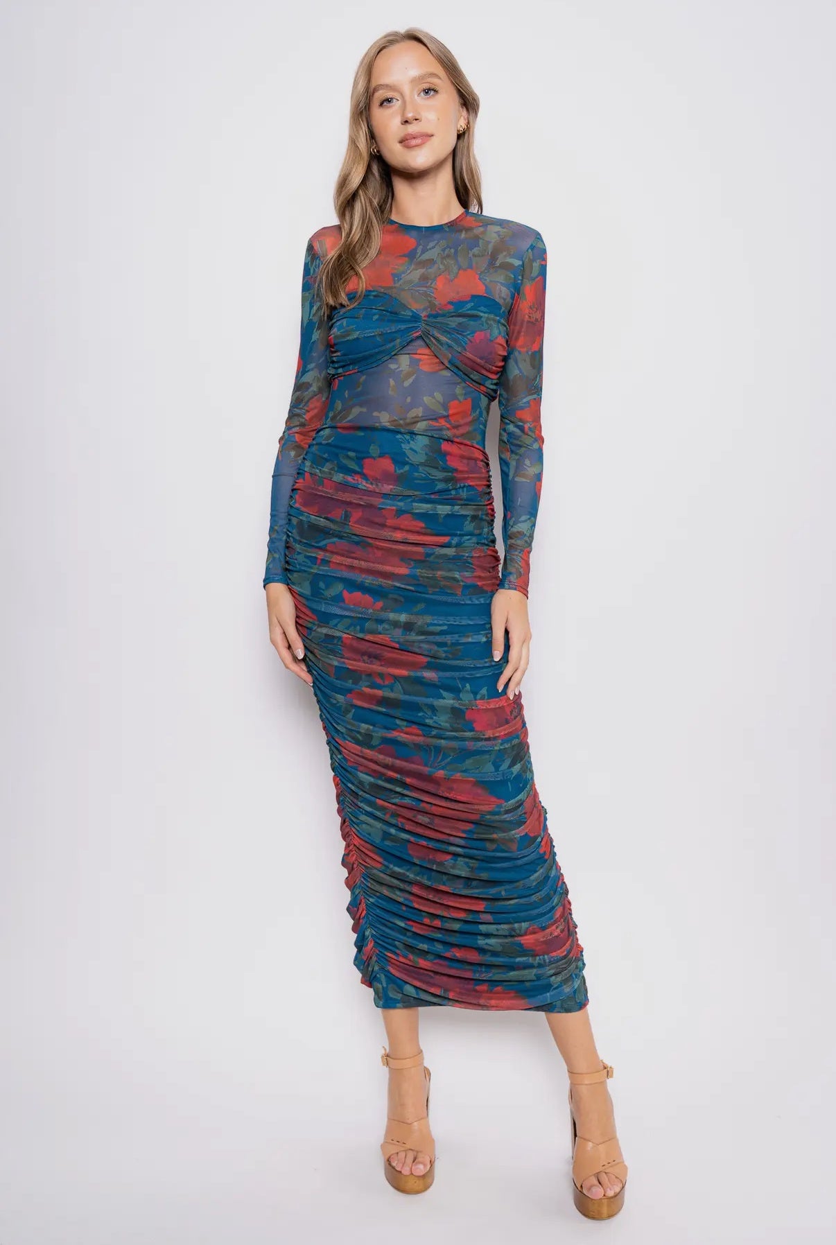 Midnight Bloom Mesh Midi Dress