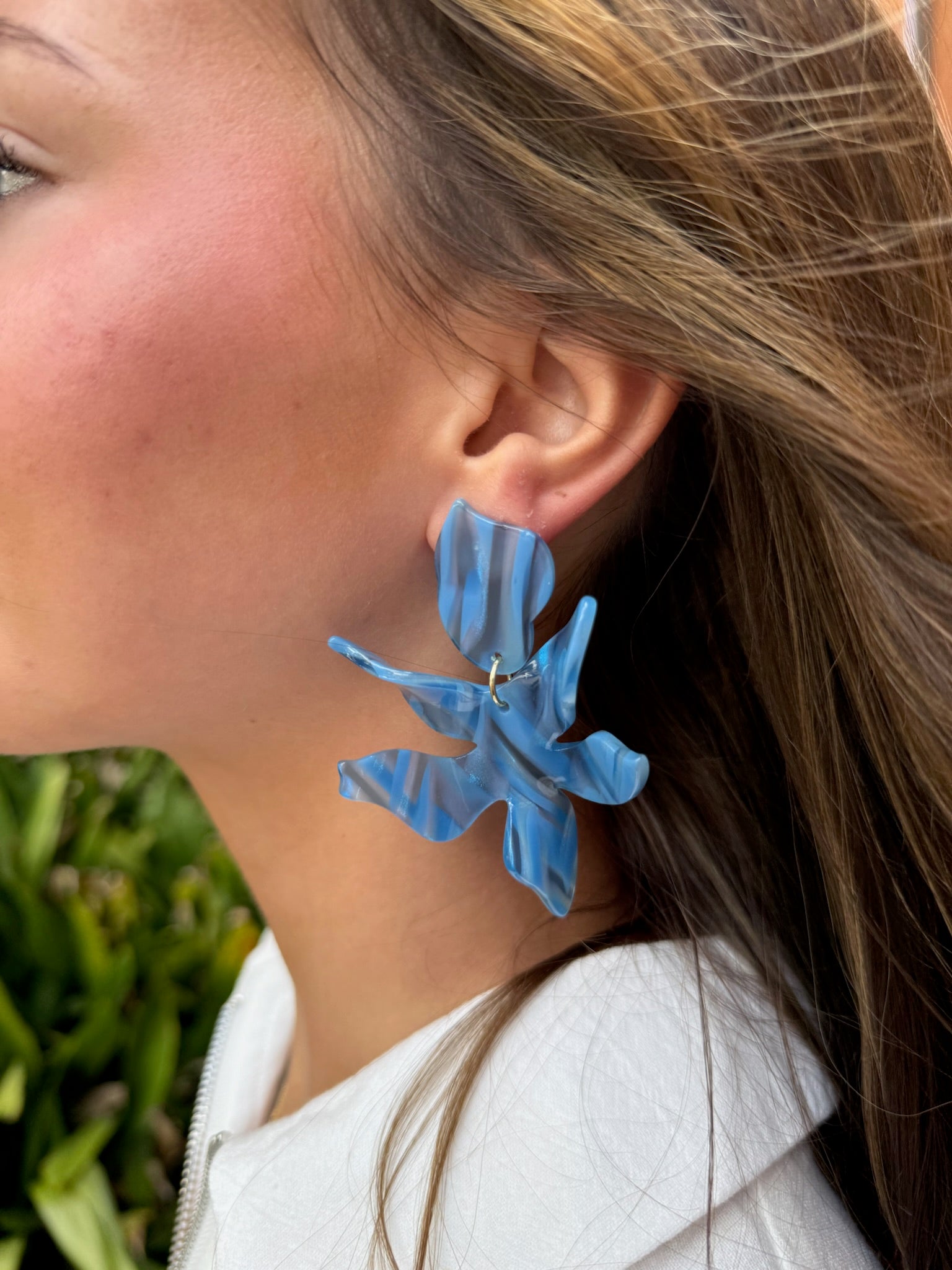 Blue Iris Flora Statement Earrings