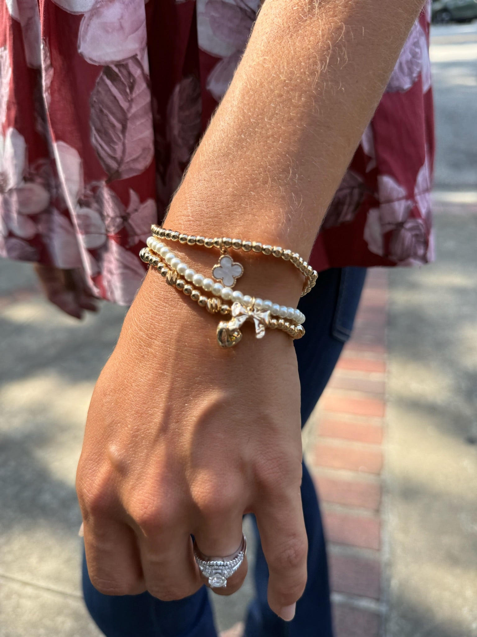 Water Resistant Charmed Trio Stretch Bracelet Set
