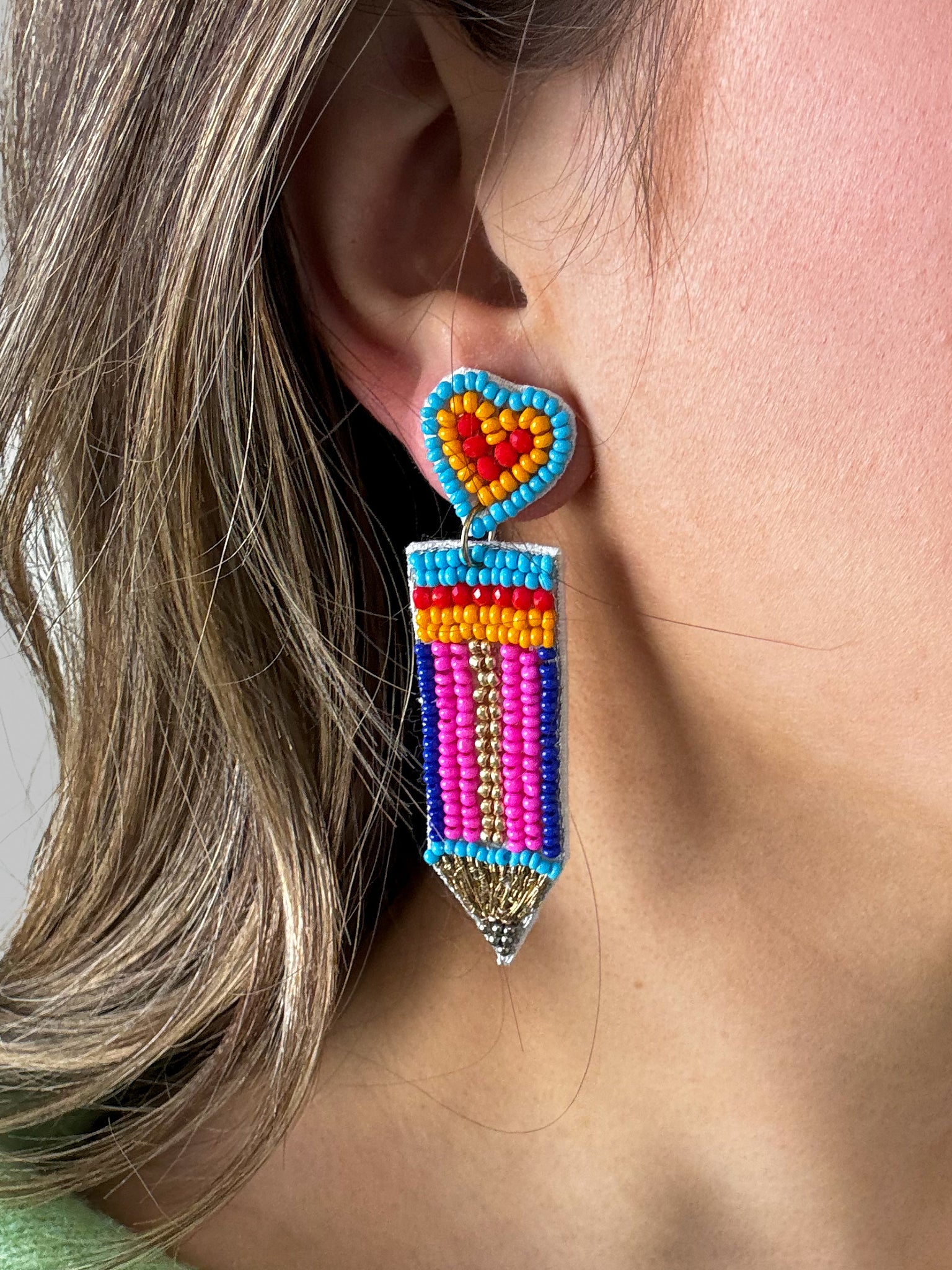 Colorful Beaded Pencil Earrings