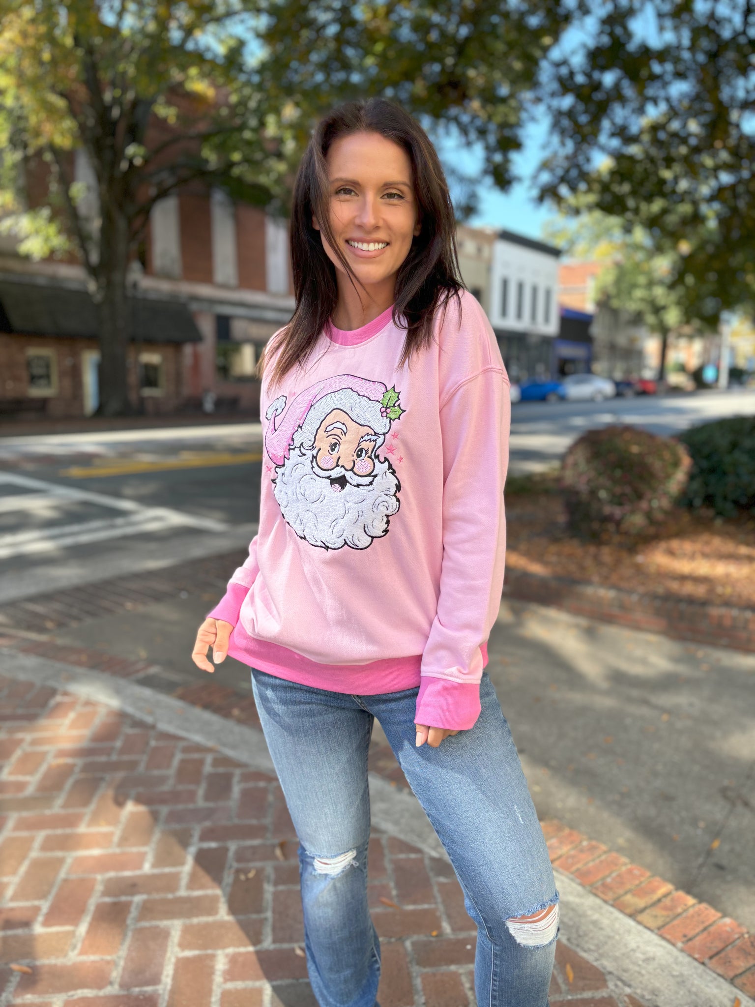 Jolly Pink Santa Sweatshirt