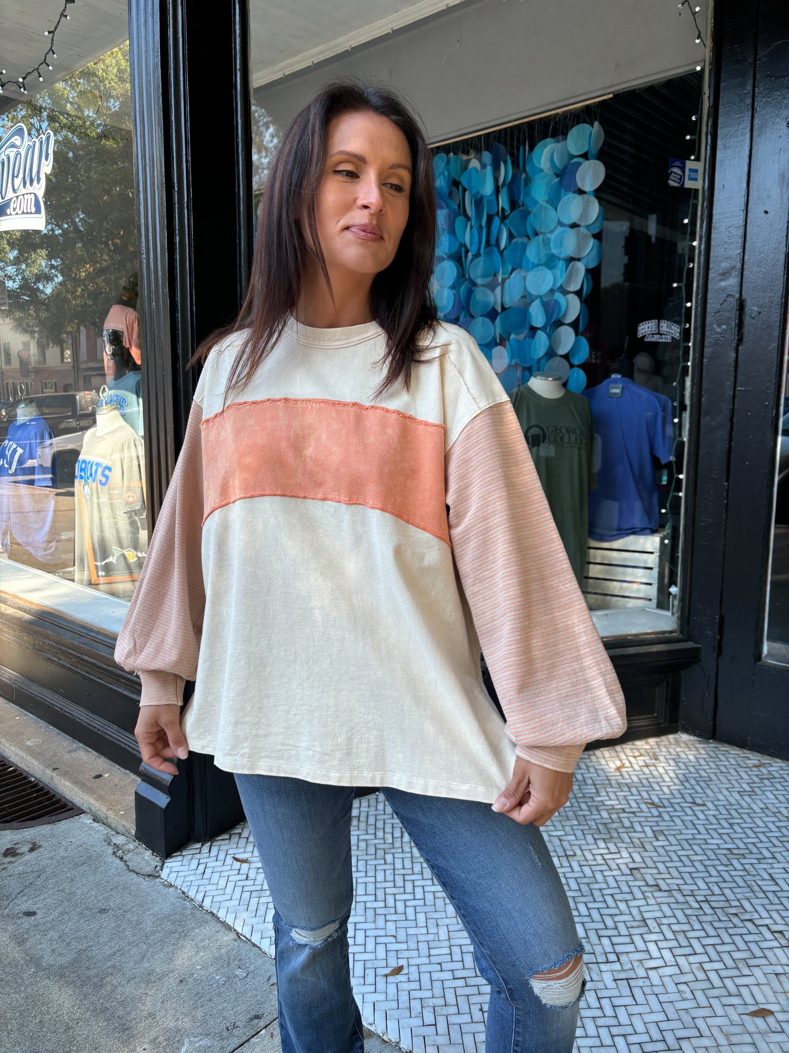 Earthy Color Mix Terry Knit Pullover