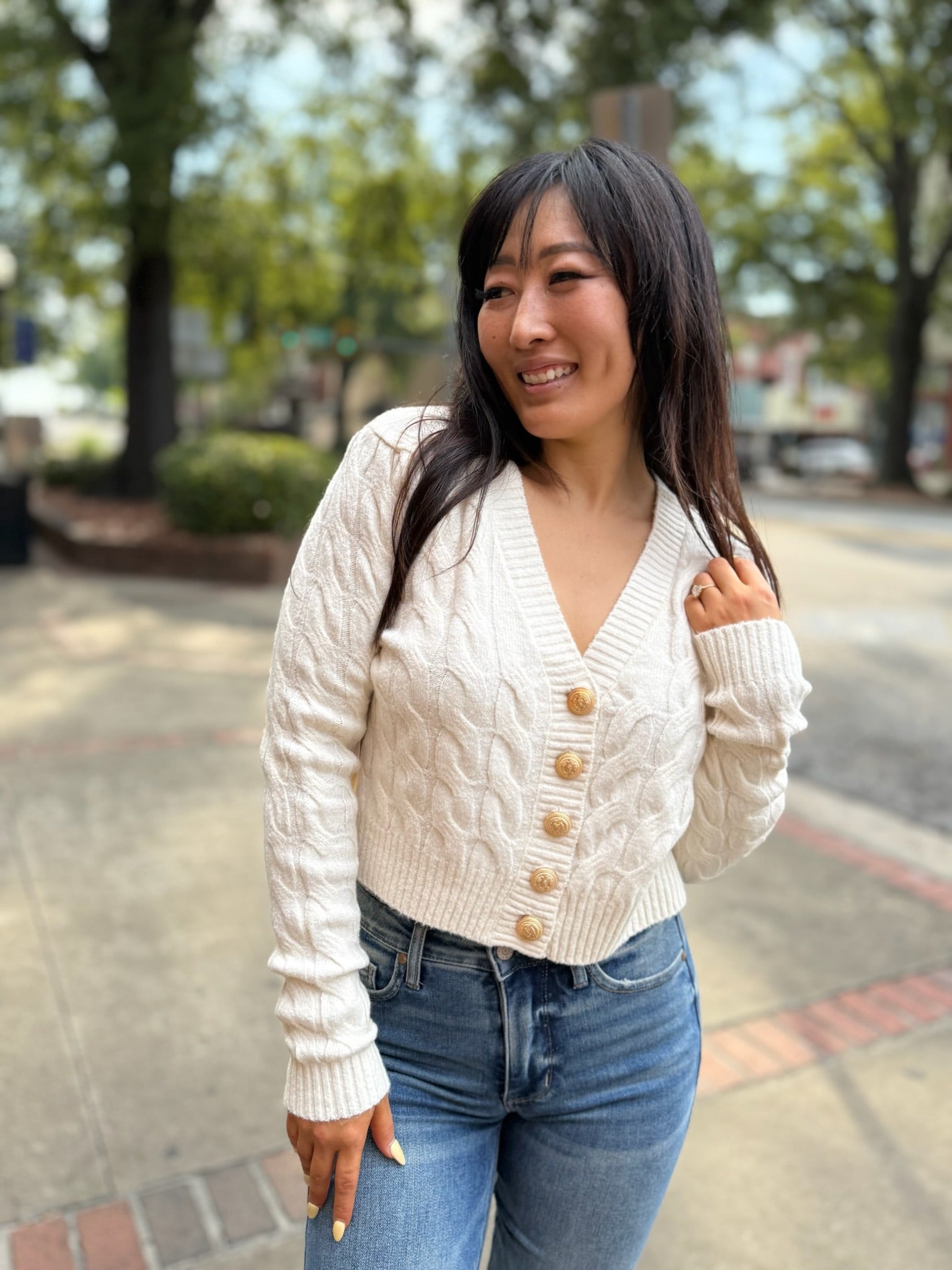 Cream Cable Knit Sweater Cardigan