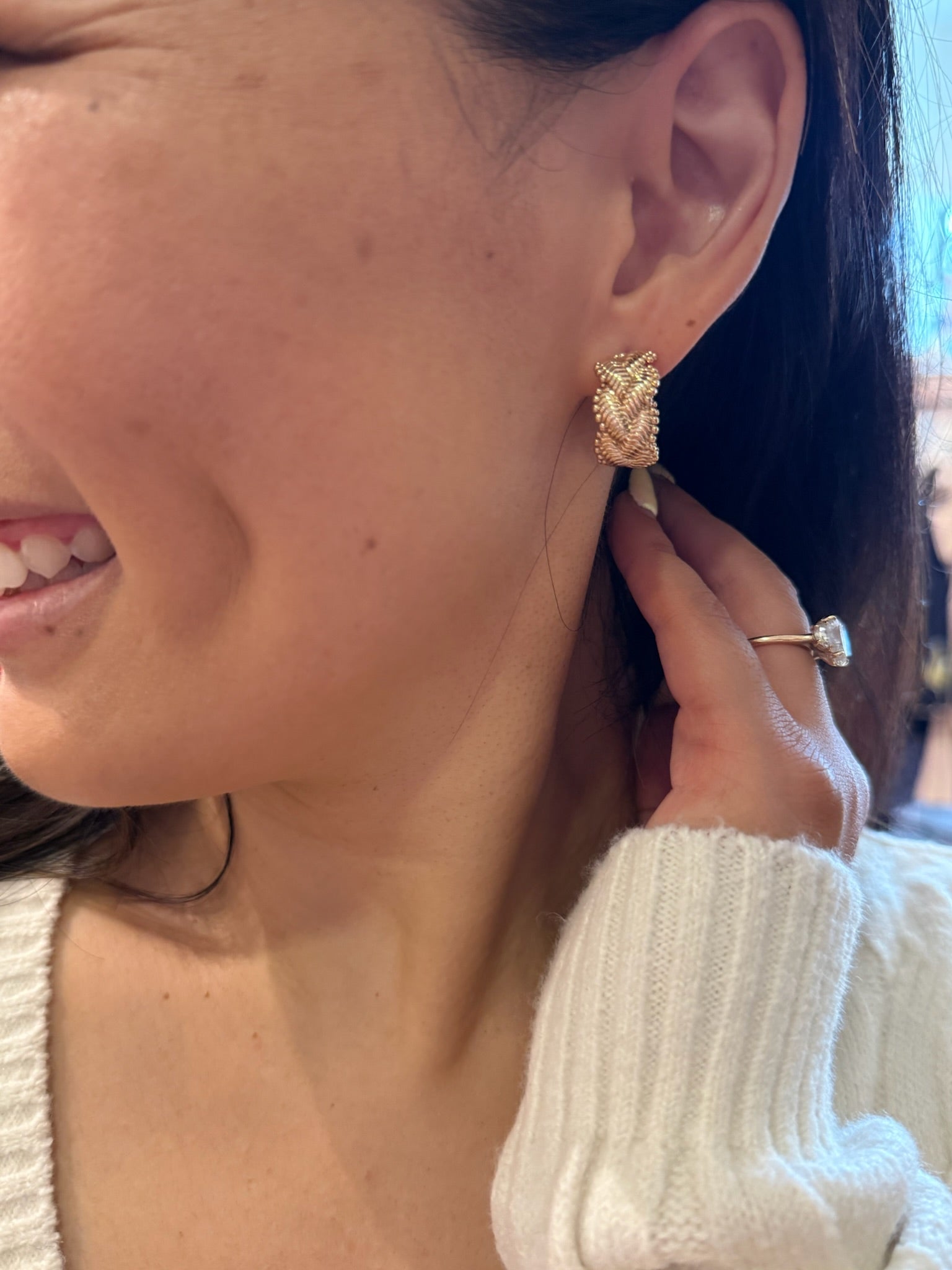 Golden Weave Textured Hoop Earrings