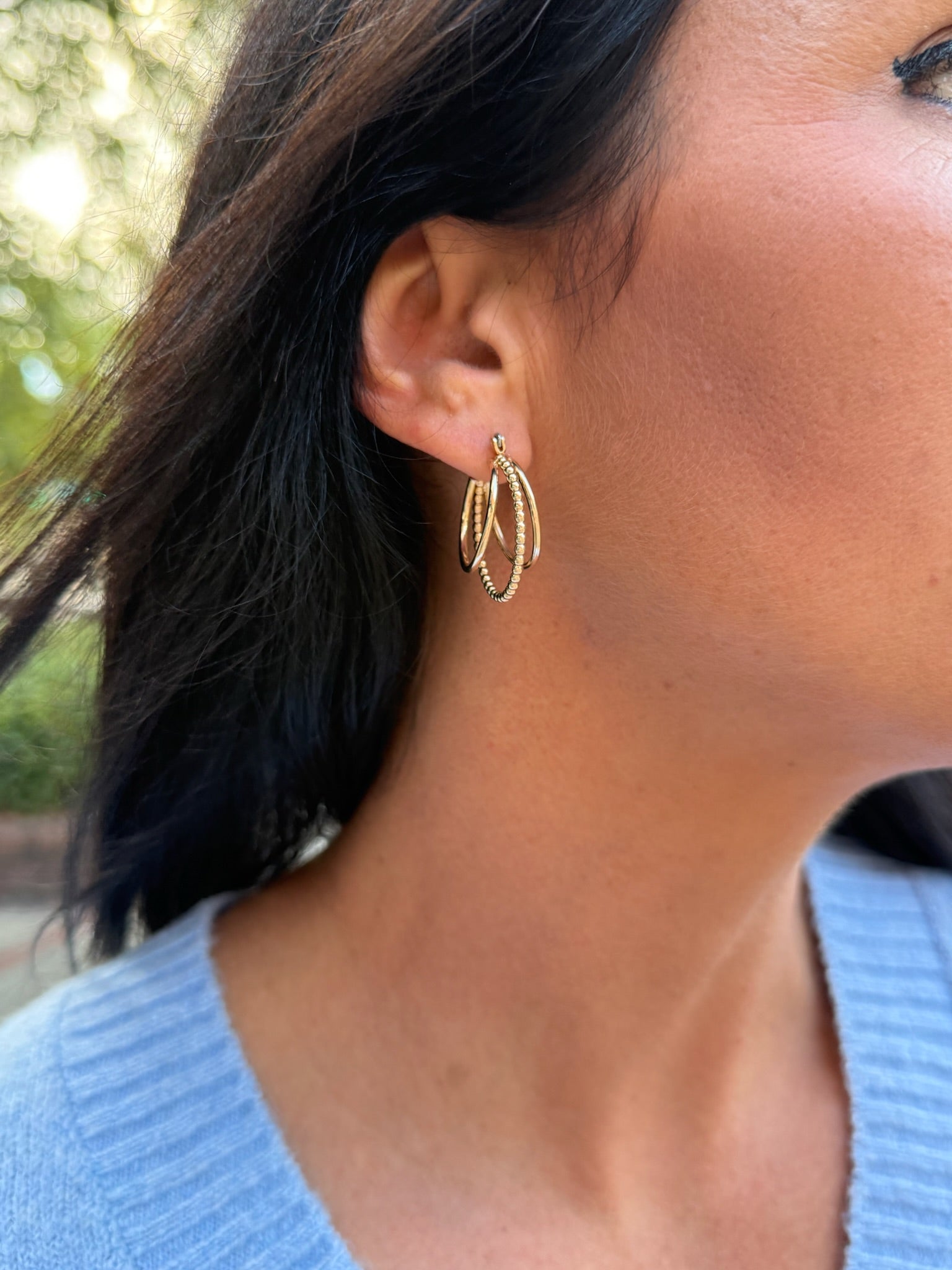 Triple Glow Gold Beaded Hoops