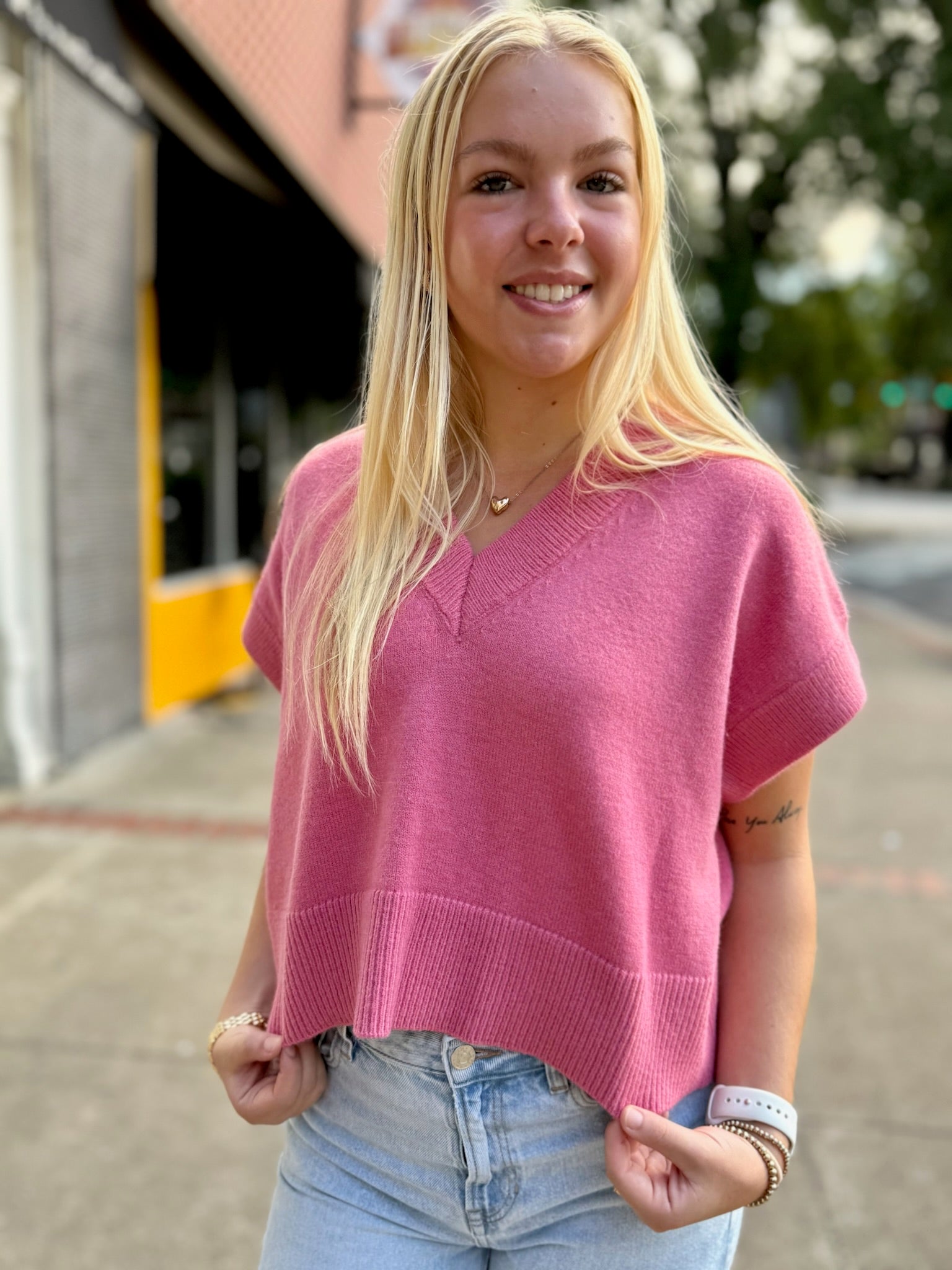 Pink Oversized V-neck Sweater Vest
