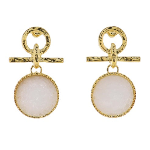 Line Earrings with White Stone Circle