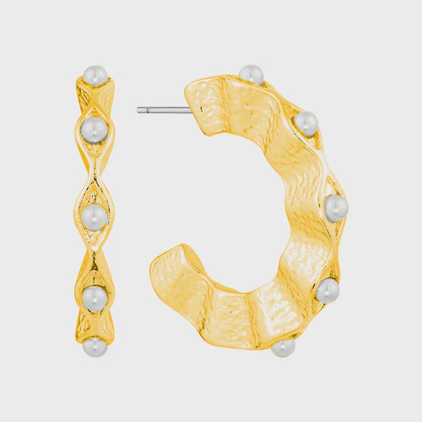 Luxe Ripple Pearl Hoop Earrings