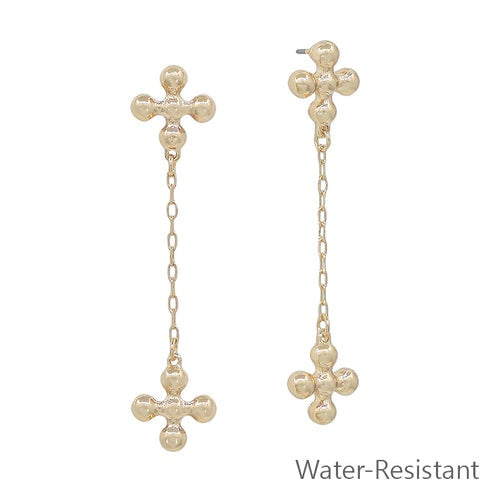 Water Resistant Aqua Cross Sphere Drops Earrings