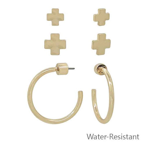Water Resistant Sacred Shine Cross Hoop Set