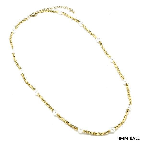 Golden Glow Waterproof Bead & Pearl Necklace