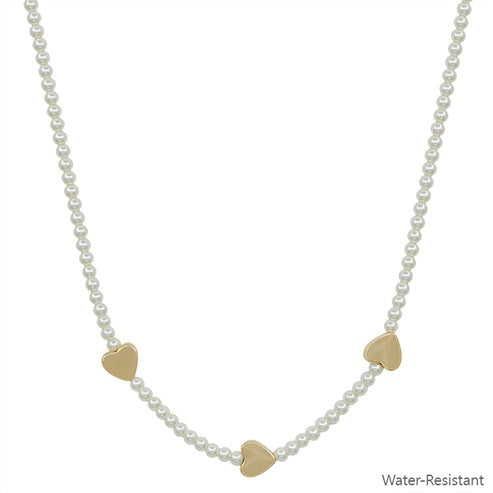 Water Resistant Heartfelt Pearl & Gold Necklace