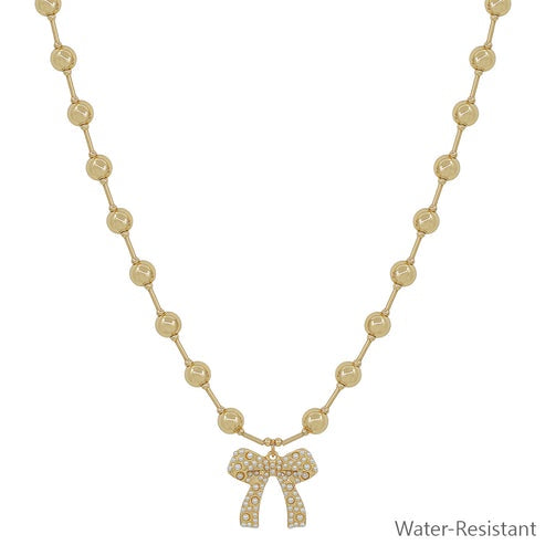 Water Resistant Golden Grace Bow Necklace