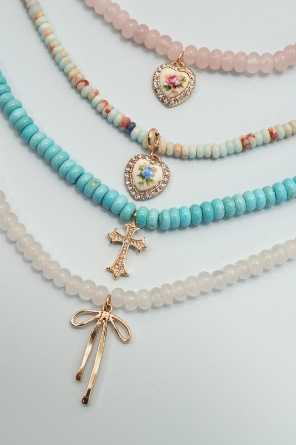 Natural Semi Precious Stone Beaded Charm Necklace