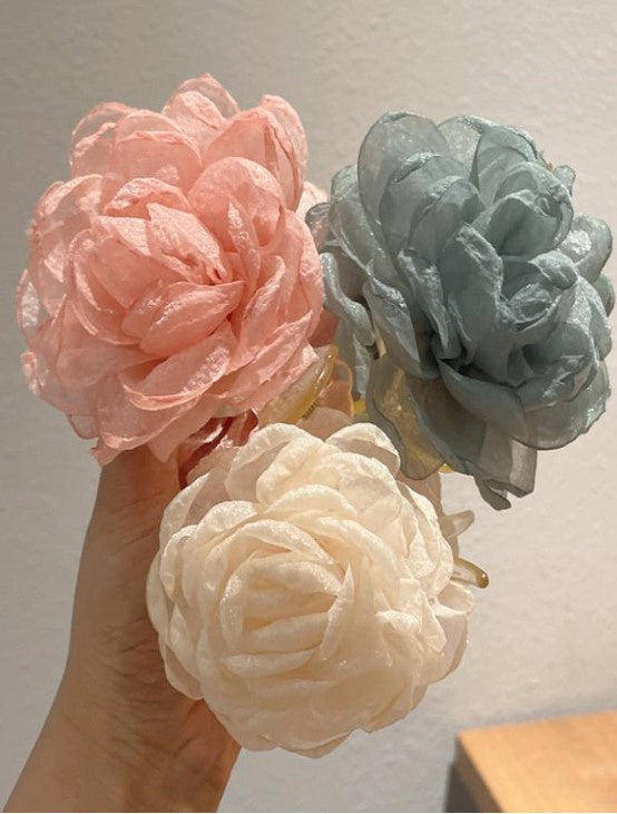 Rose Petal Sheer Fabric Hair Claw Clips