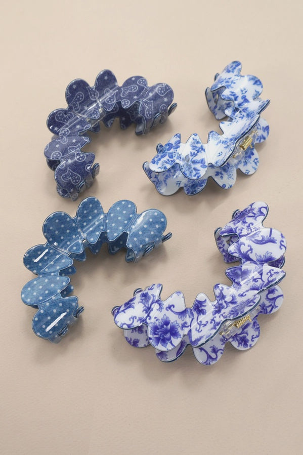 Vintage Porcelain Style Half Moon Hair Claw Clips