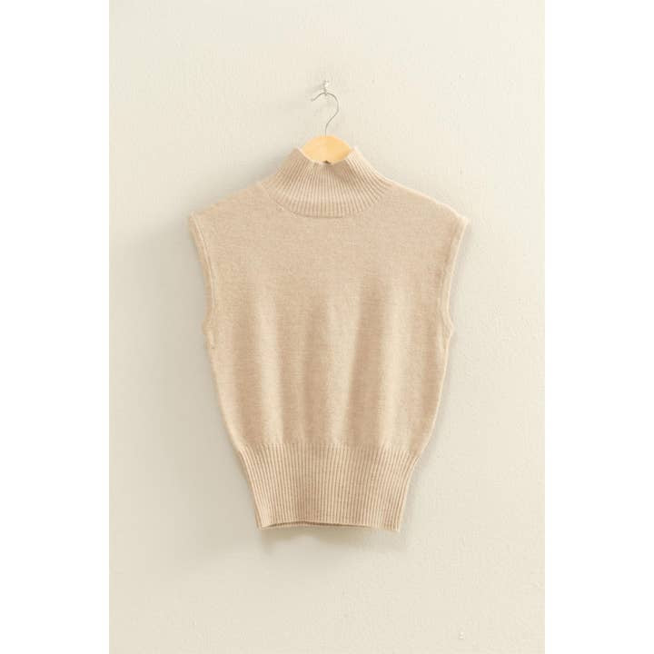 Taupe High Neck Sleeveless Knit Top
