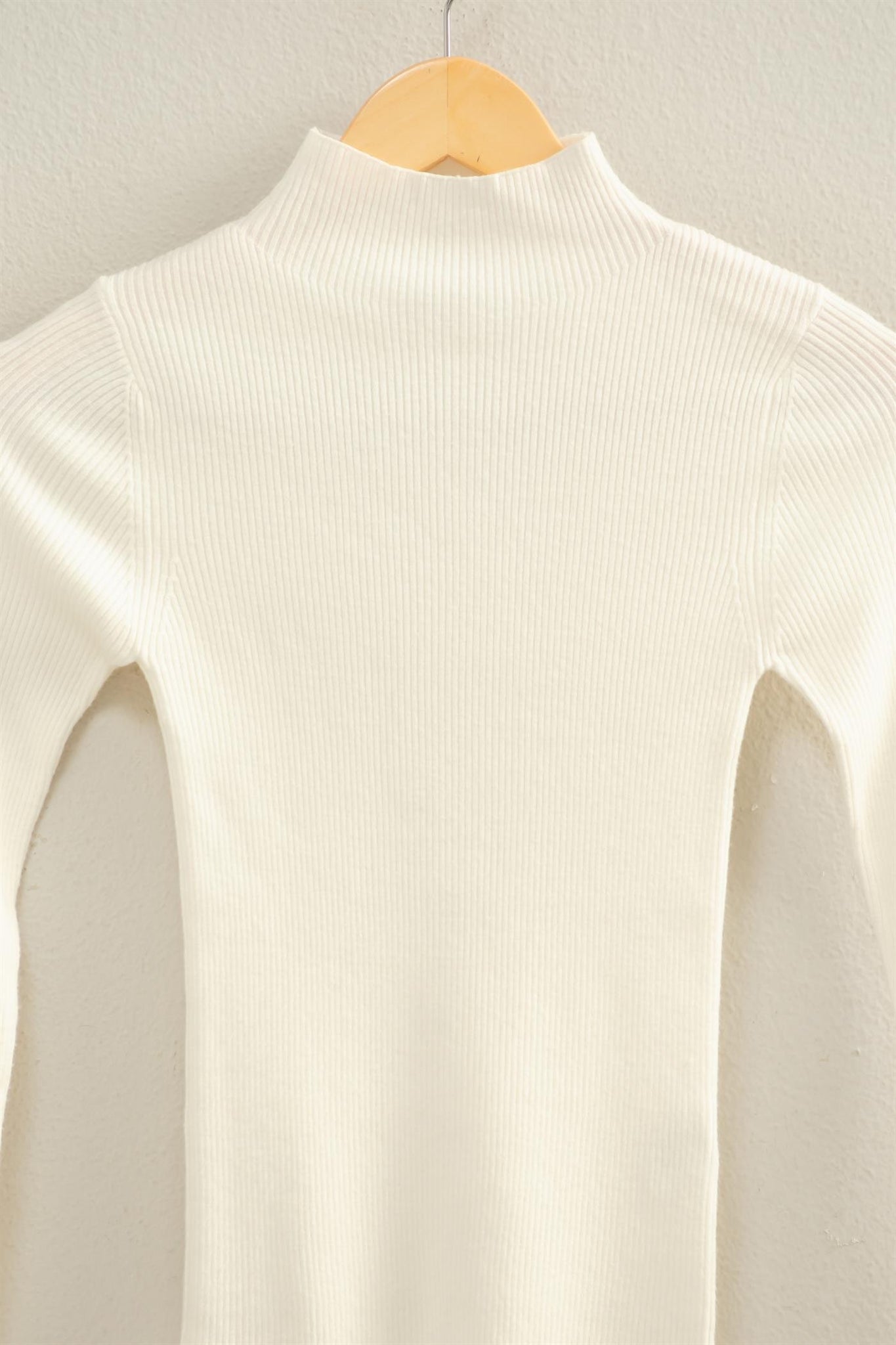 Cream Ribbed Mock Neck Long Sleeve Knit Top