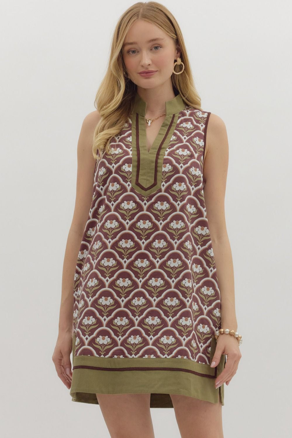 Olive Blossom Shift Dress