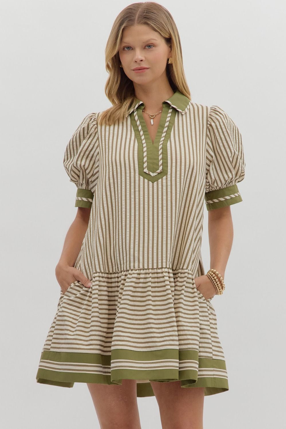 Olive Stripe Drop Waist Dress
