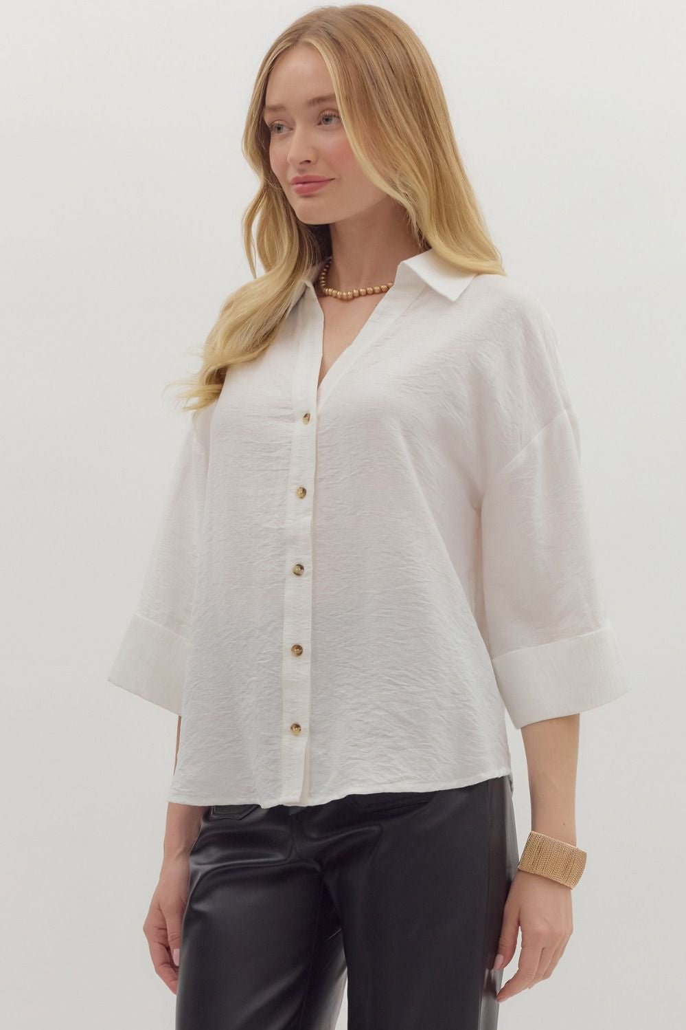 Harper Button-Front Wide Cuff Blouse