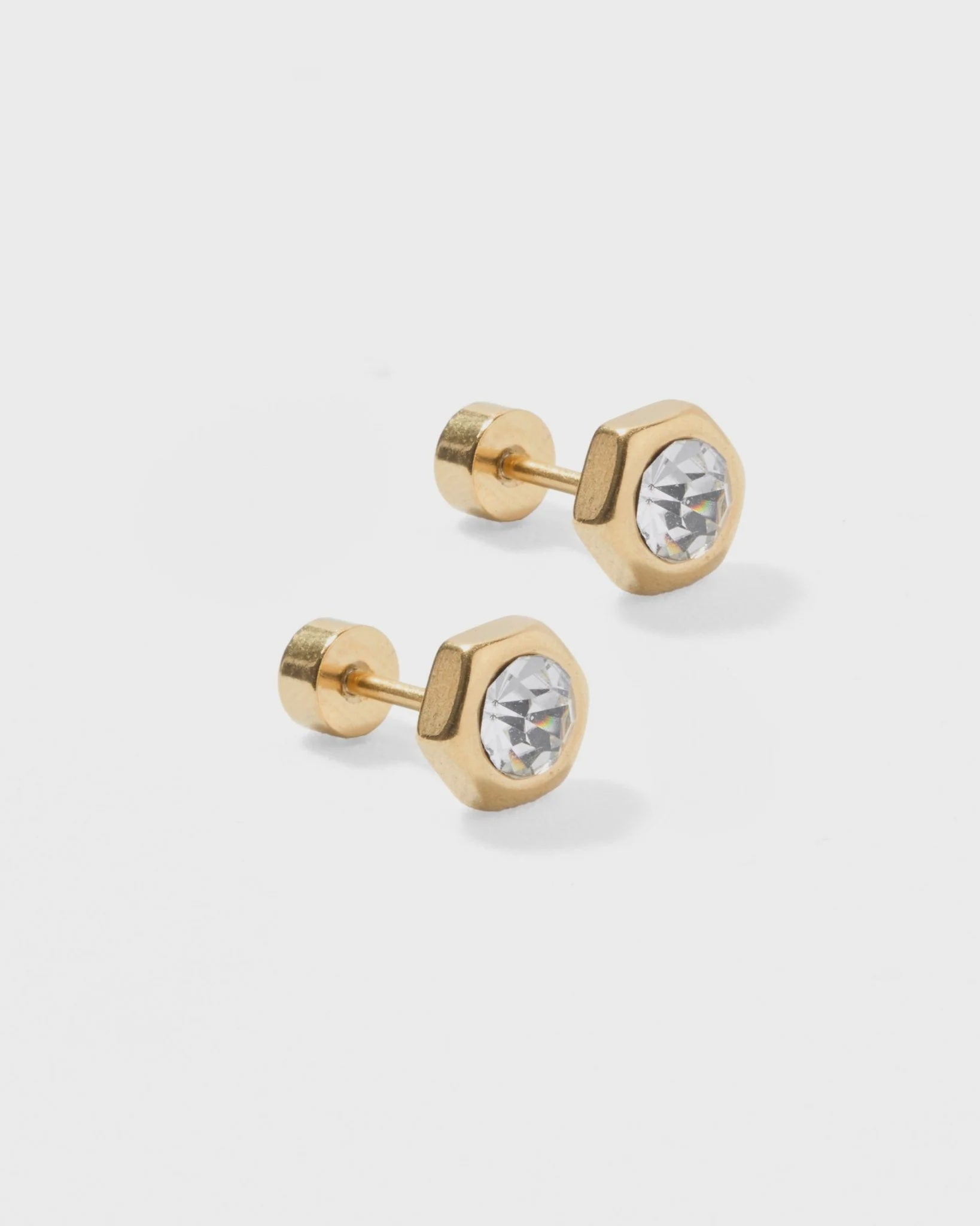 Screwback Stud Earrings - Addison Clear Gold