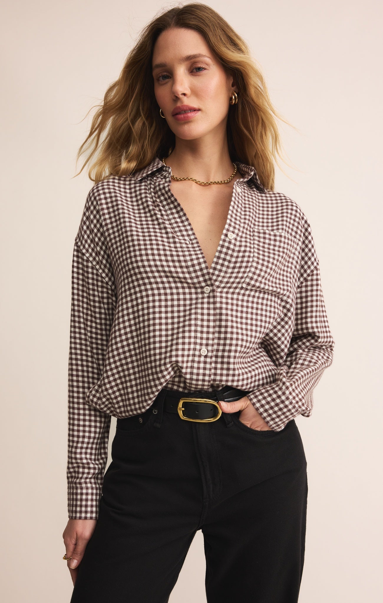 River Plaid Button Up - Chocolate Cherry