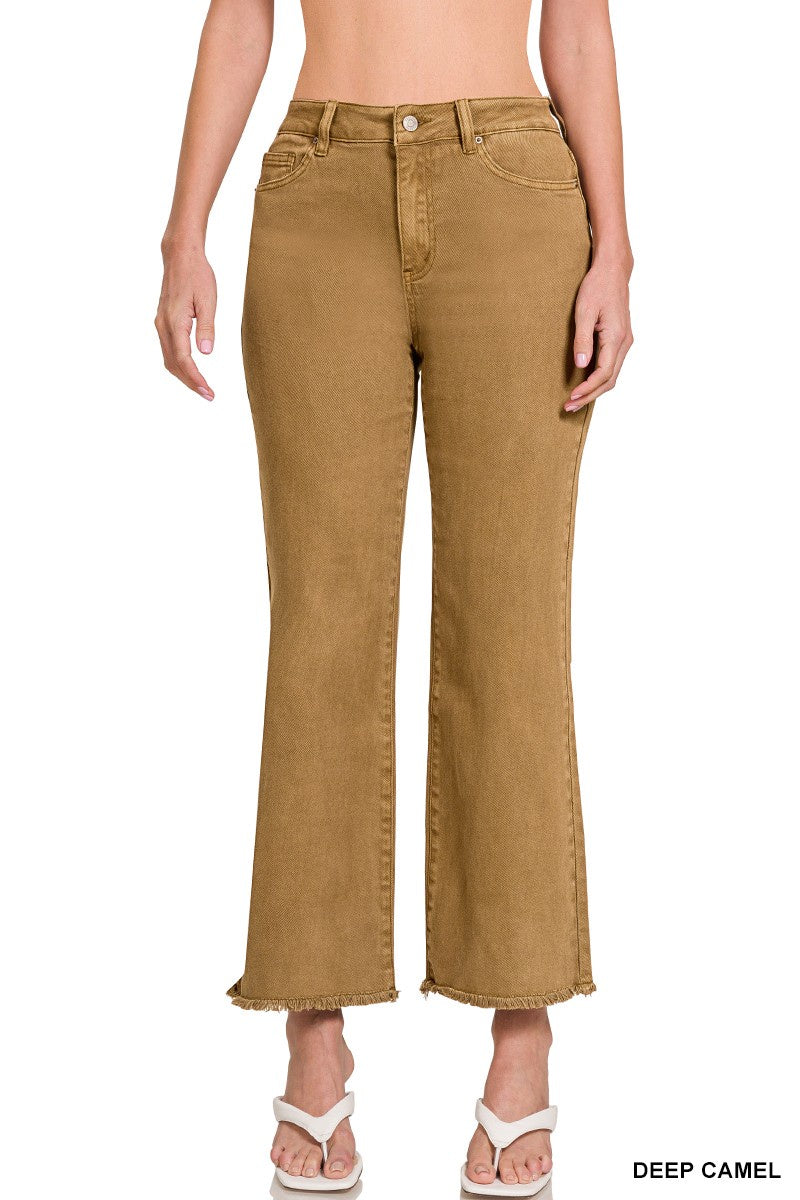 Ankle Flare High Waisted Jeans - Camel