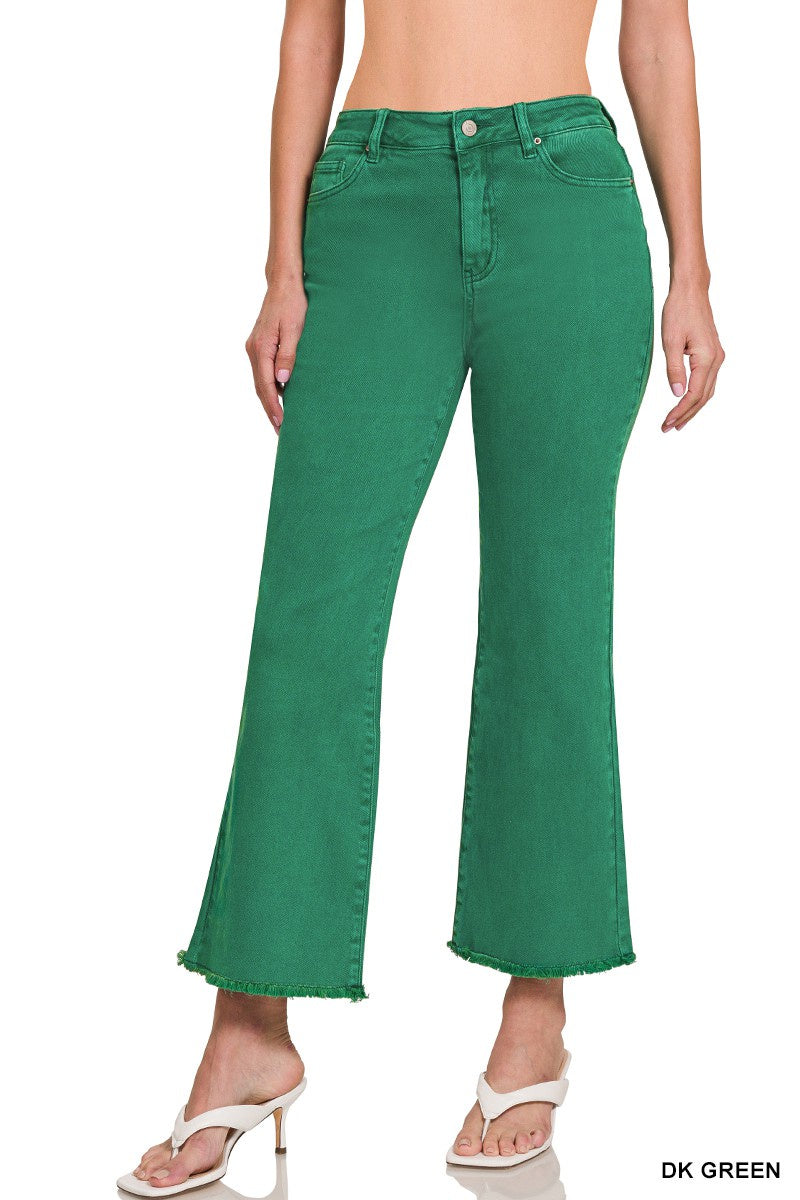 Ankle Flare High Waisted Jeans - Green