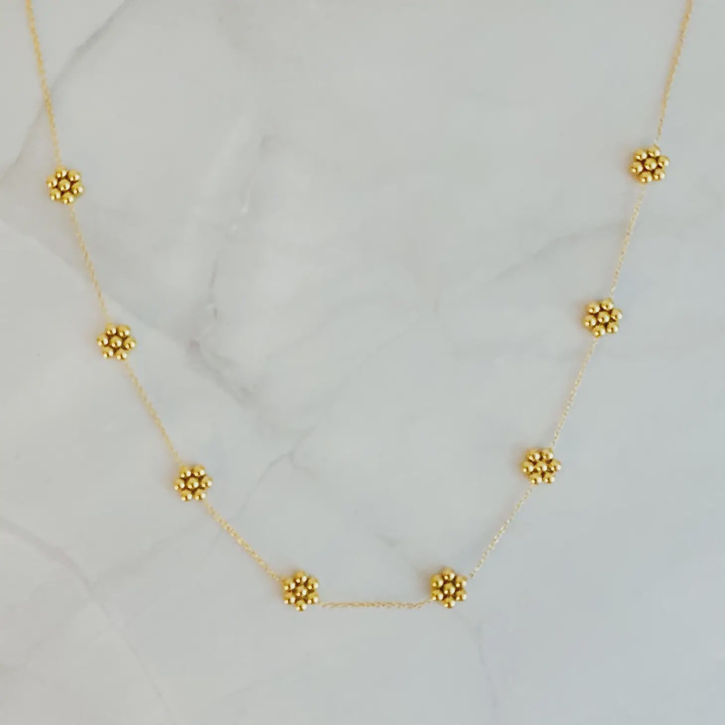 Dainty Golden Beaded Flower Necklace