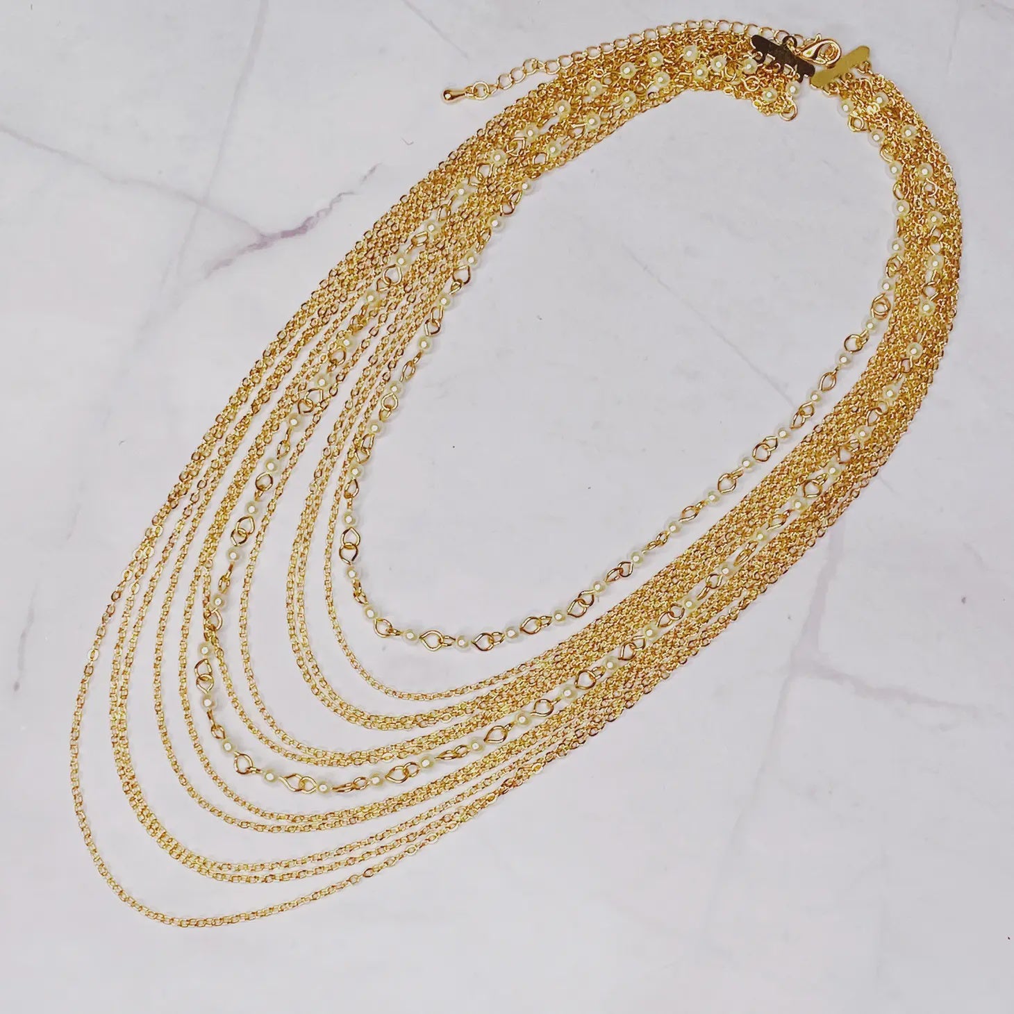 Draping Pearl and Chain Necklace