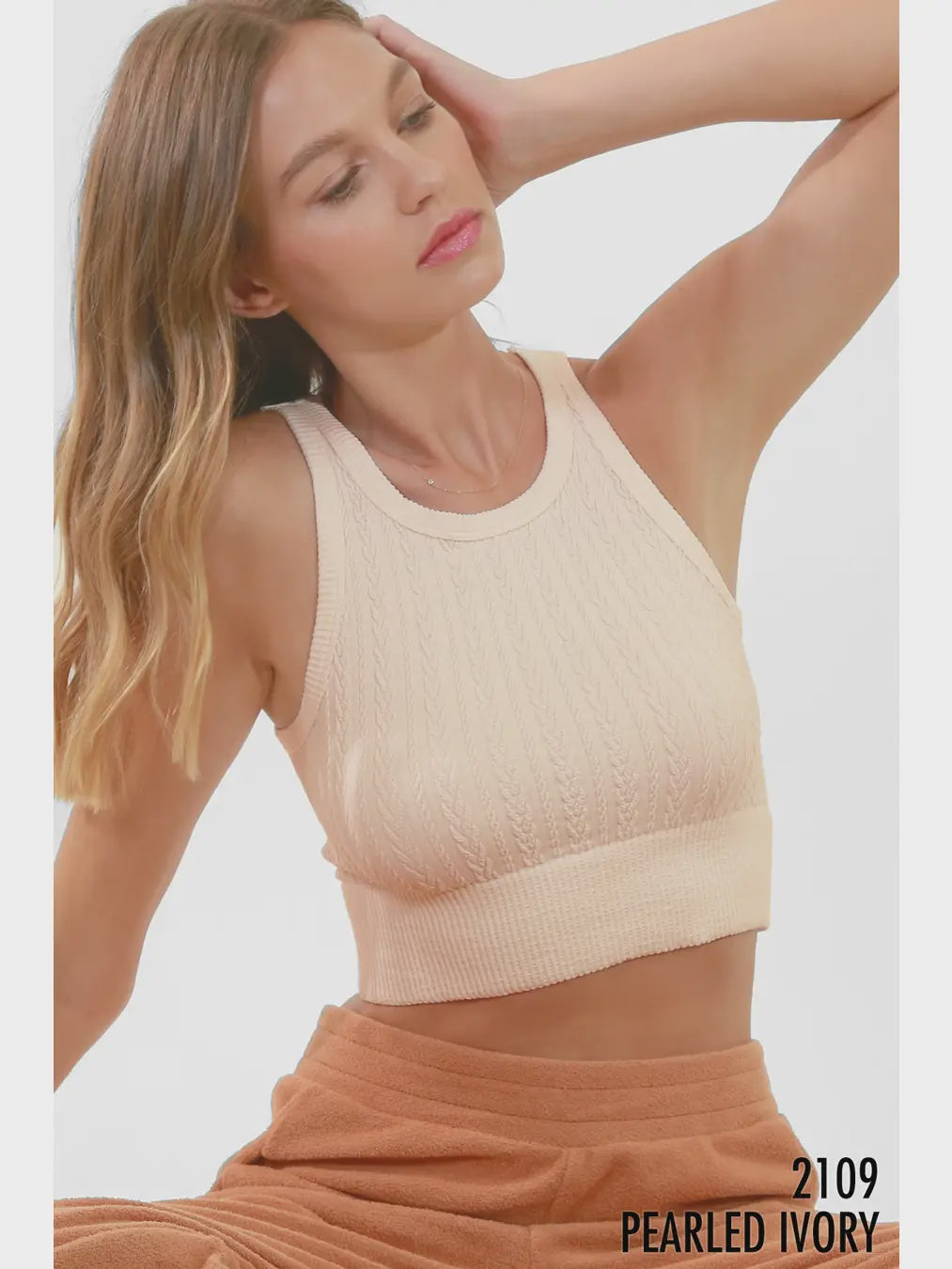 Cable Knit Crop Top - One Size - Pearled Ivory