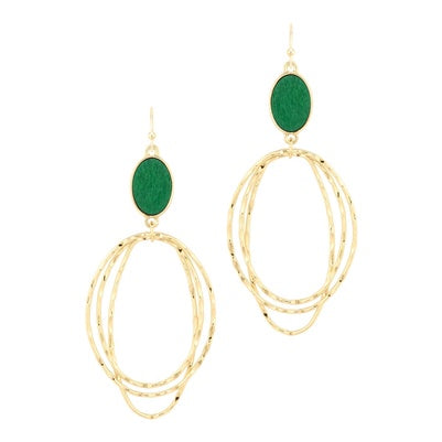 Green Wood Gold Drop Earrings