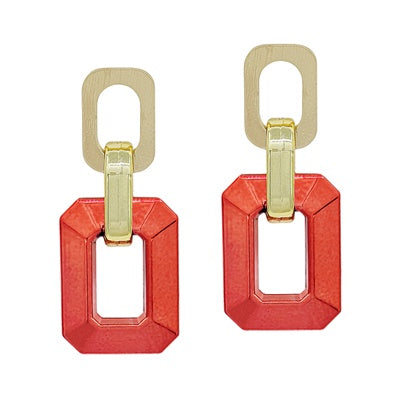 Gold and Red Rectangle Earrings